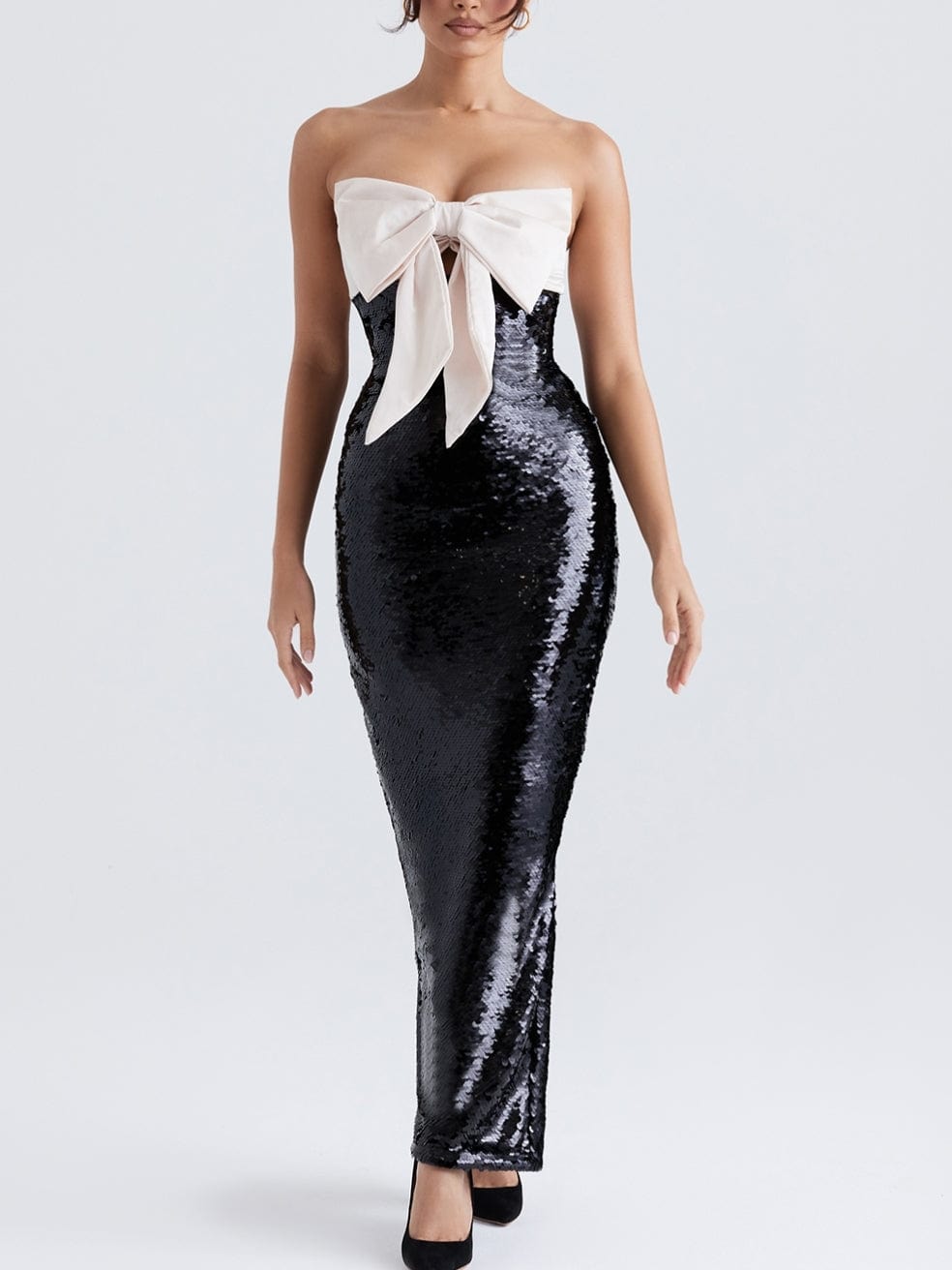 Holly Black Sequin Strapless Bow Dress