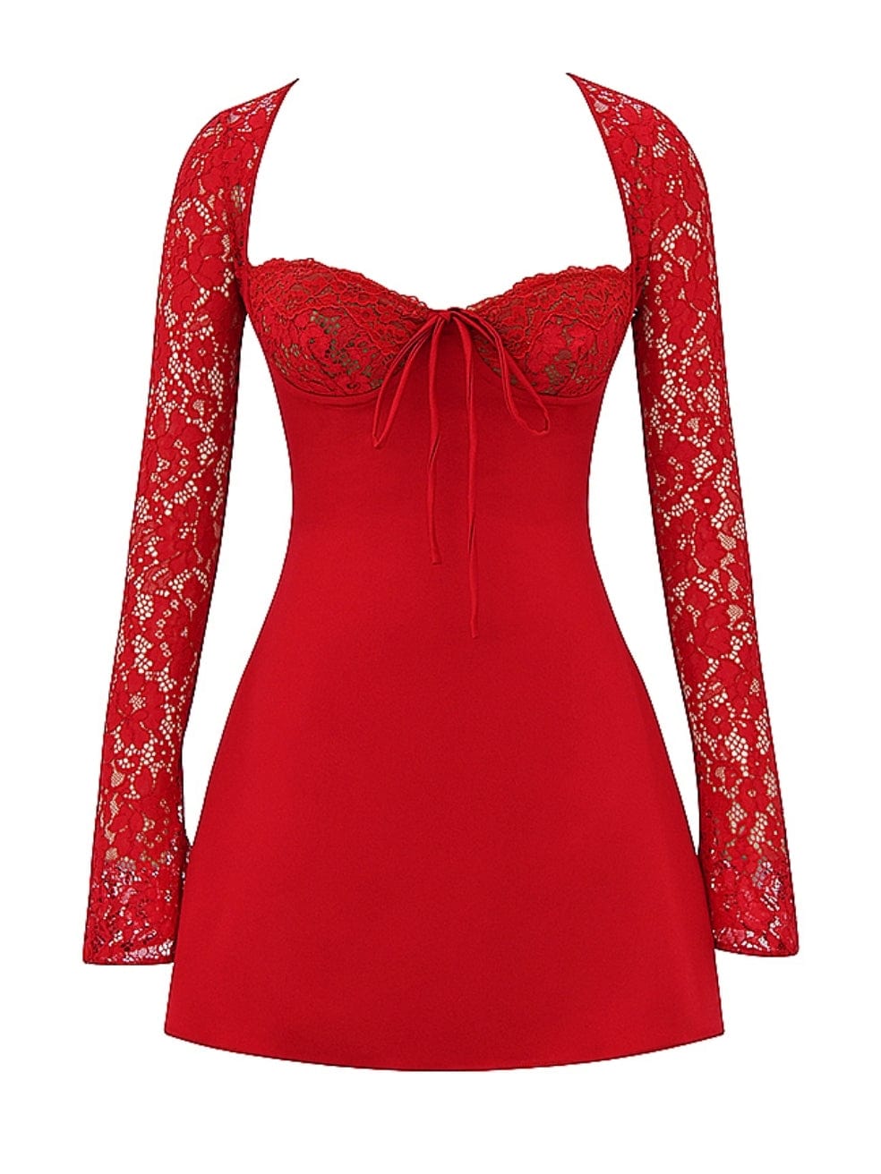 Jennica Red Rose Satin and Lace Mini Dress