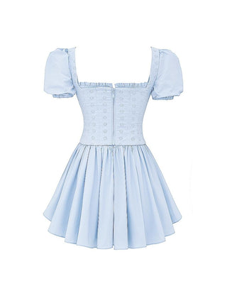Maribel Soft Blue Broderie Corset Mini Dress