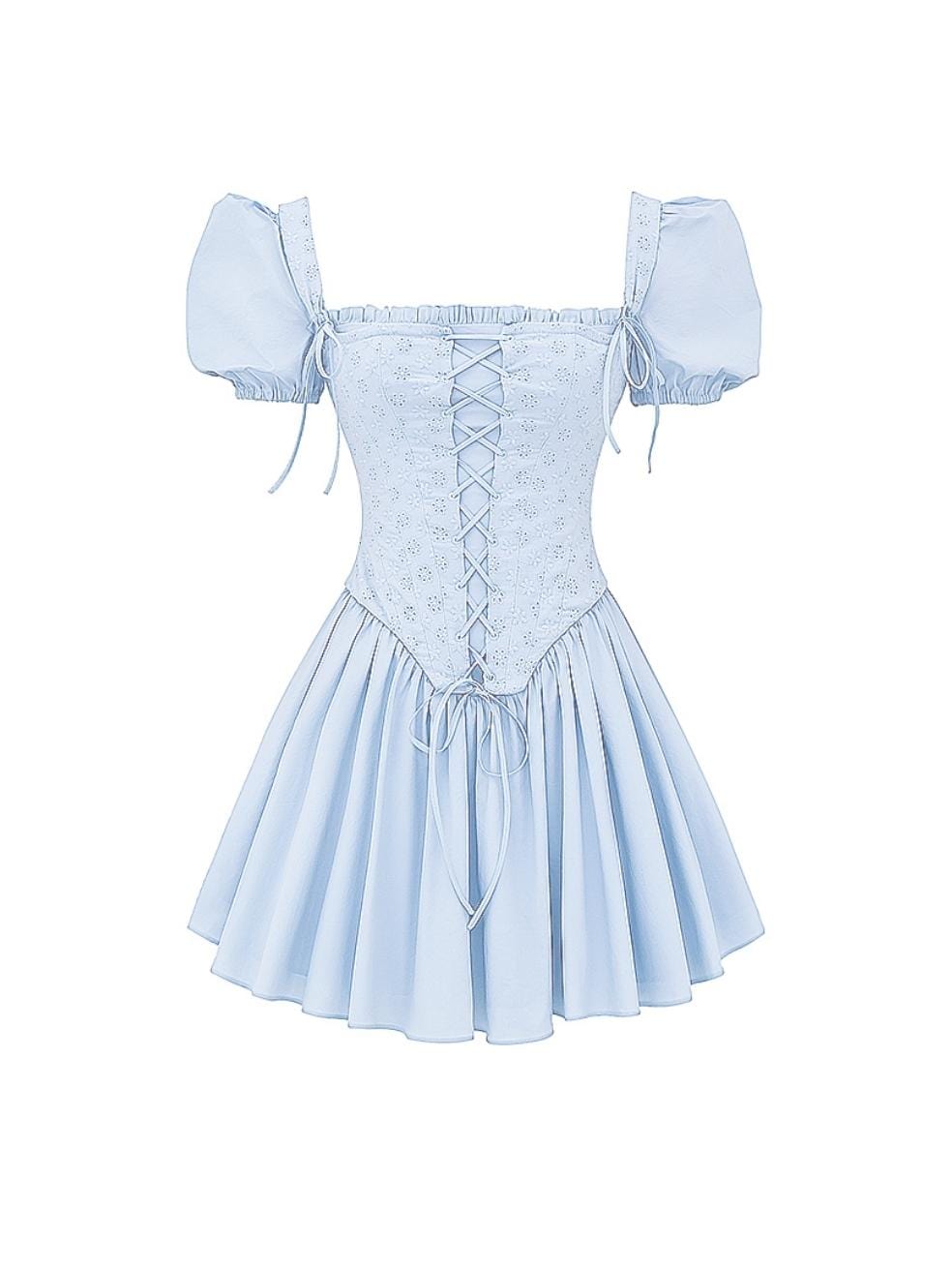 Maribel Soft Blue Broderie Corset Mini Dress