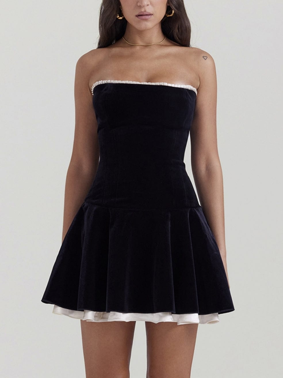 Marilla Black Velvet Strapless Dress