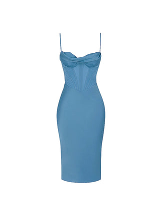 Myrna Aegean Blue Corset Midi Dress