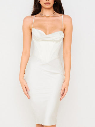 Myrna Ivory Corset Slip Dress in White (Bigger Cup Version)