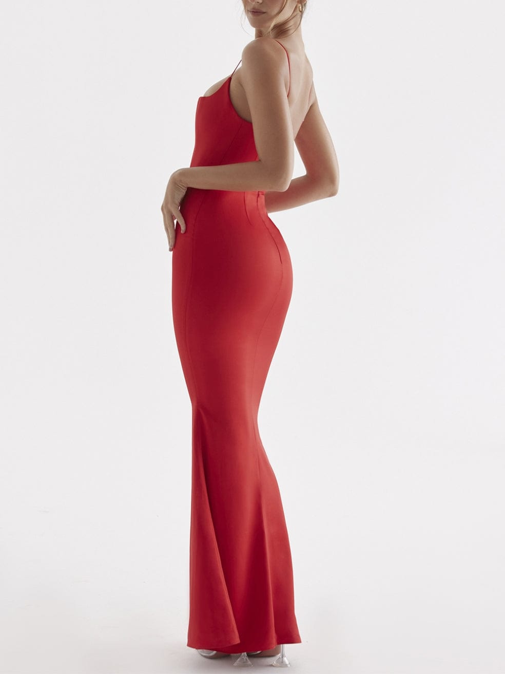 Olivette Red Rose Satin Corset Maxi Dress