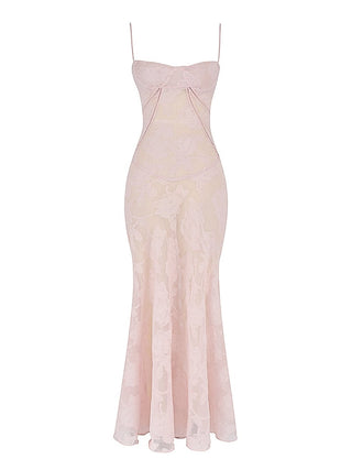 Seren Soft Pink Floral Lace Back Maxi Dress
