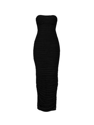 Sofia Black Mesh Strapless Maxi Dress