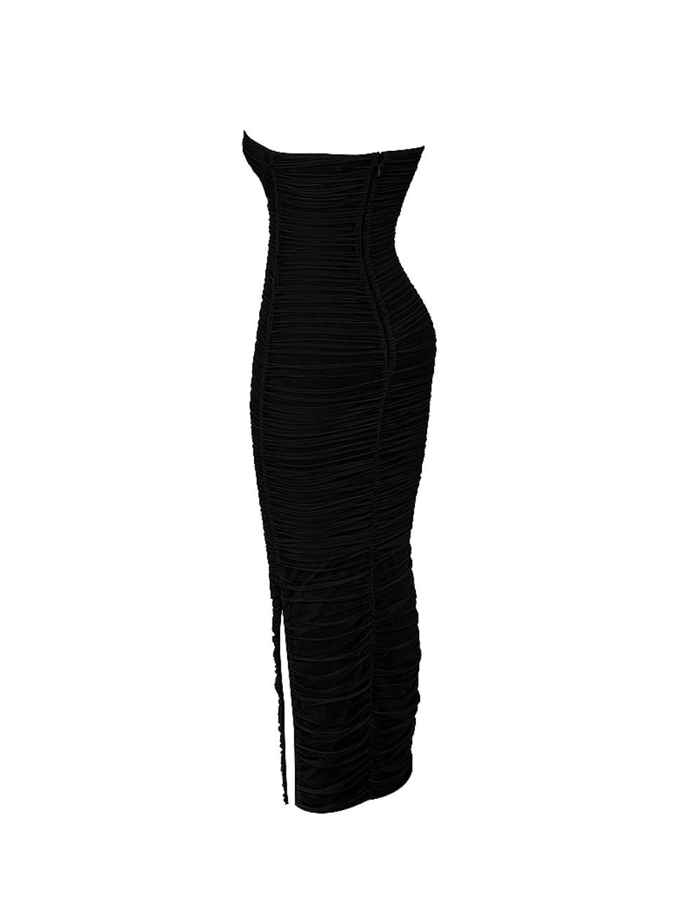 Sofia Black Mesh Strapless Maxi Dress