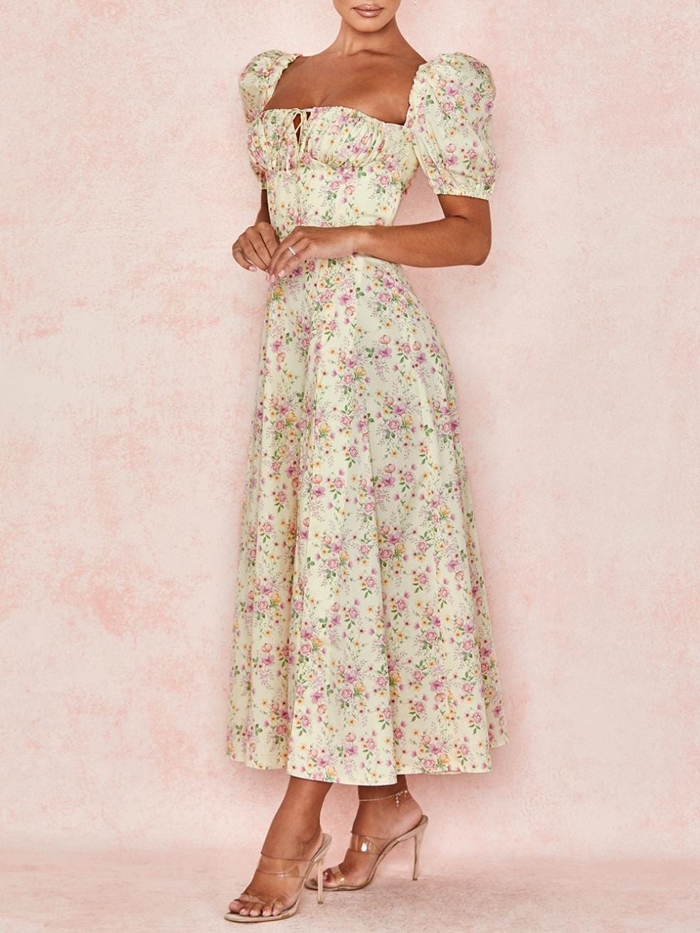 Tallulah Lemon Floral Puff Sleeve Midi Sundress