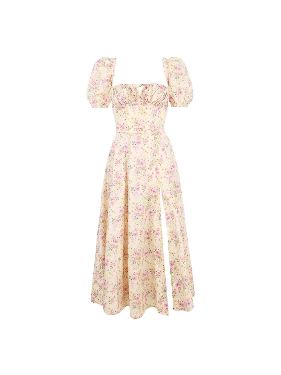 Tallulah Lemon Floral Puff Sleeve Midi Sundress – Bipty