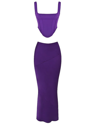 Edetta Purple Mesh Corset + Colette Purple Midi Skirt