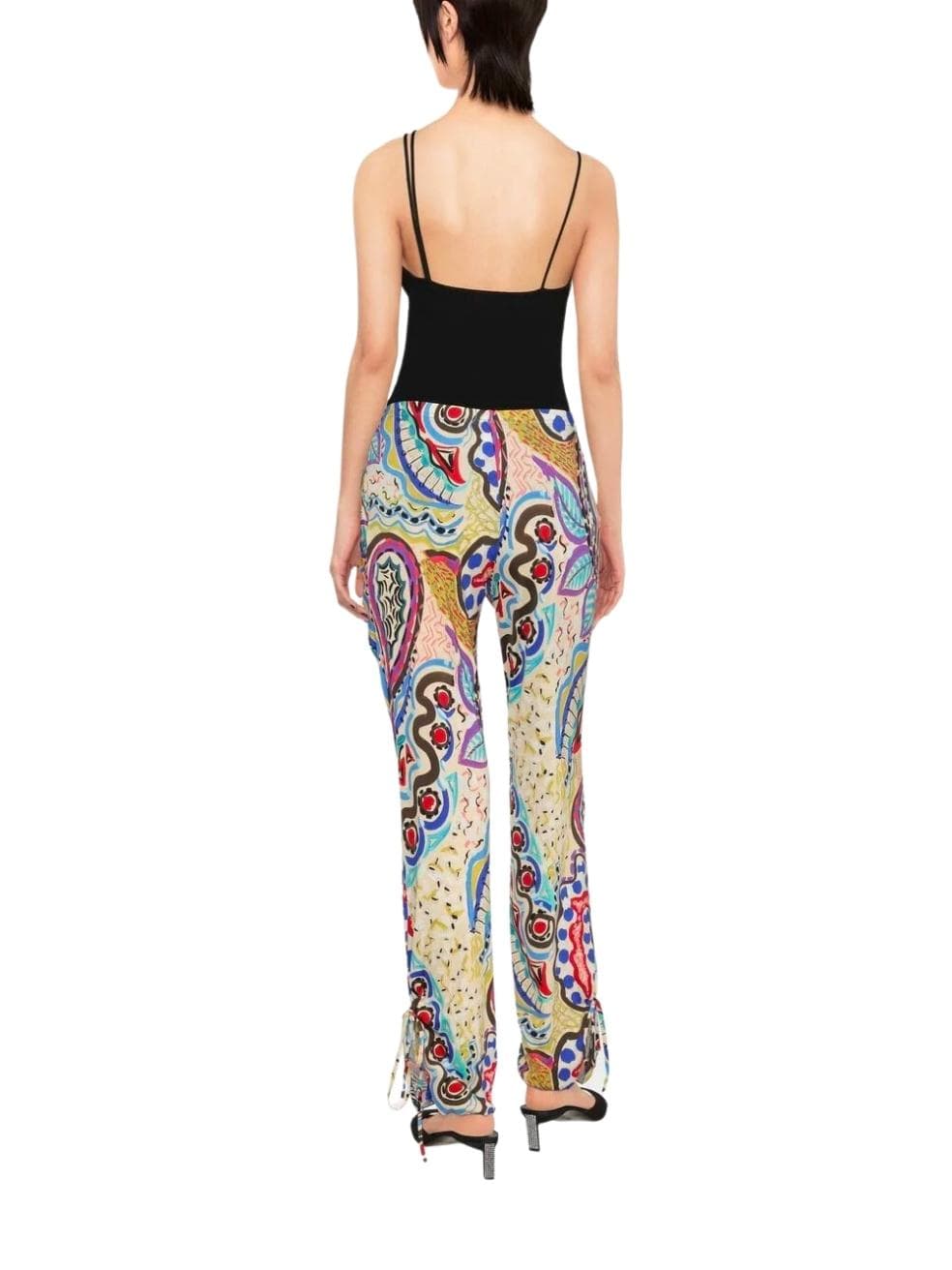 Abstract print ruched trousers