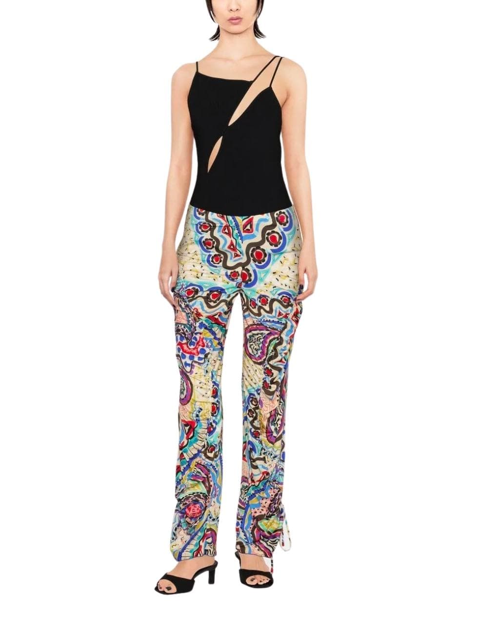 Abstract print ruched trousers