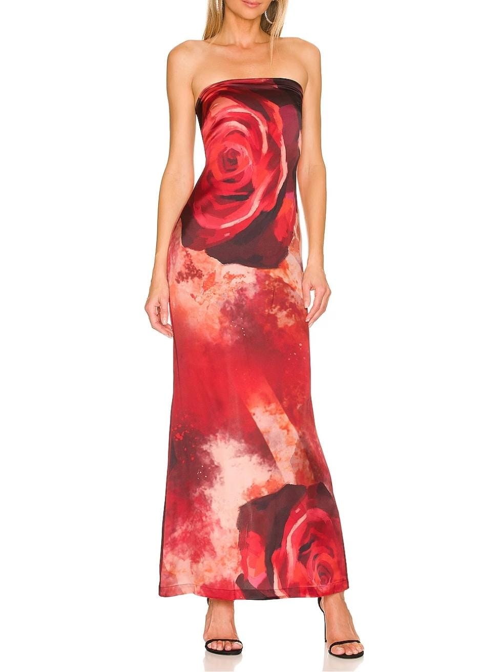 Tube Silk Gown in Red Rose