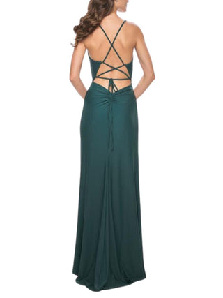 Lace up Back Ruched Jersey Gown