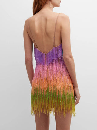 Ombré-Beaded Fringe Mini Dress