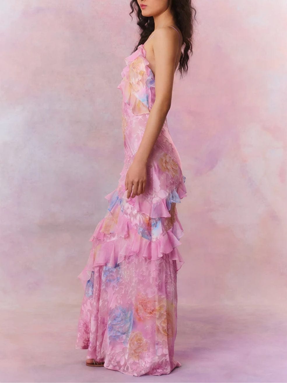 Rialto Floral Chiffon Maxi Dress In Candy Sparkle