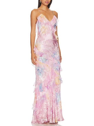 Rialto Floral Chiffon Maxi Dress In Candy Sparkle