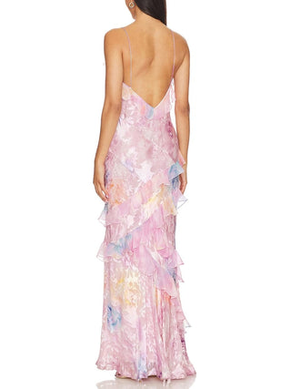 Rialto Floral Chiffon Maxi Dress In Candy Sparkle