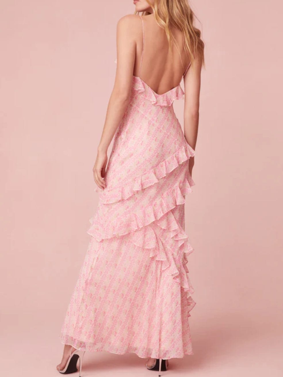 Rialto Silk Floral Maxi Dress in Strawberry Macaroon