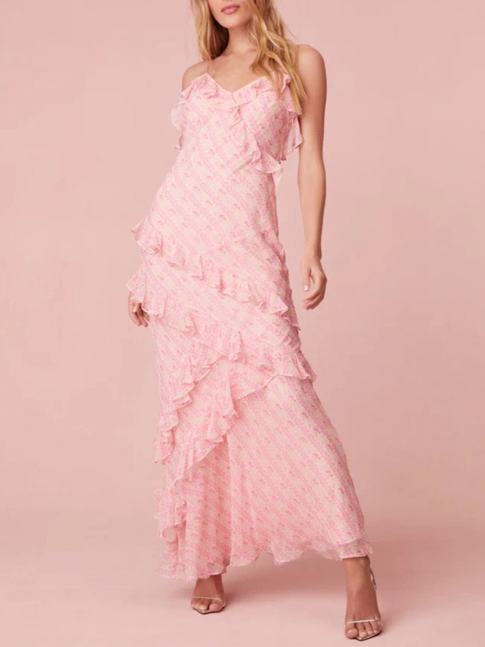 Rialto Silk Floral Maxi Dress in Strawberry Macaroon