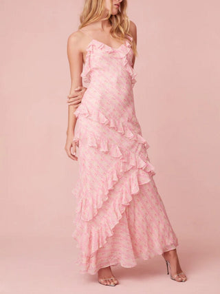 Rialto Silk Floral Maxi Dress in Strawberry Macaroon