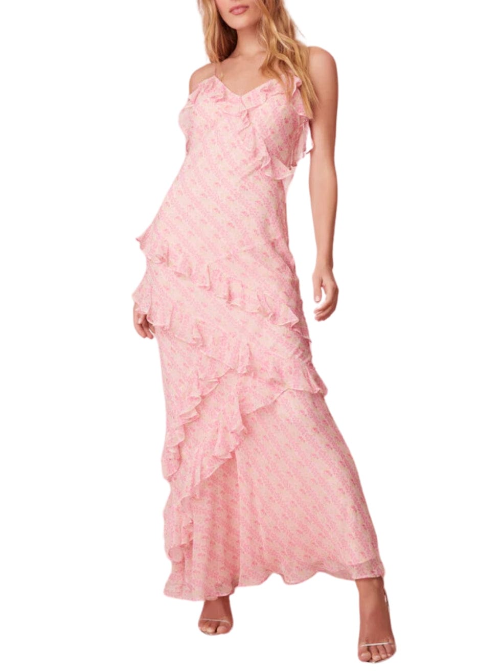 Rialto Silk Floral Maxi Dress in Strawberry Macaroon