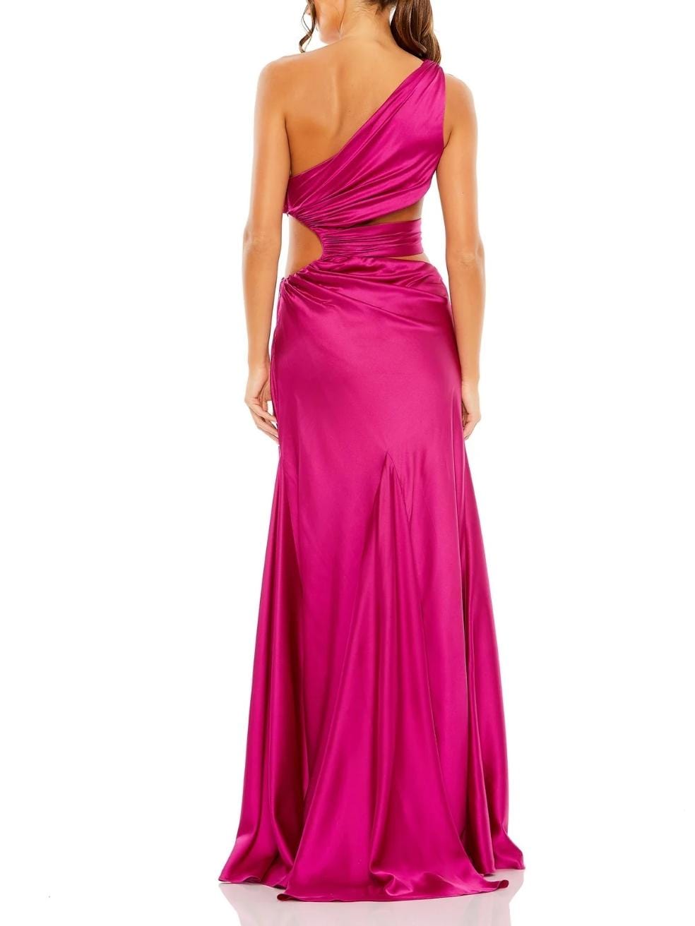 Cutout One-Shoulder Satin Gown in Pink