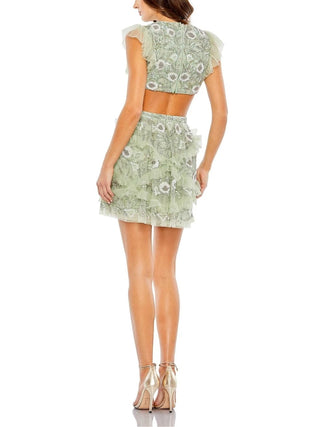Embellished Ruffle Sage Mini Dress