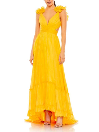 Ruffled Tiered Cut-Out Yellow Gown