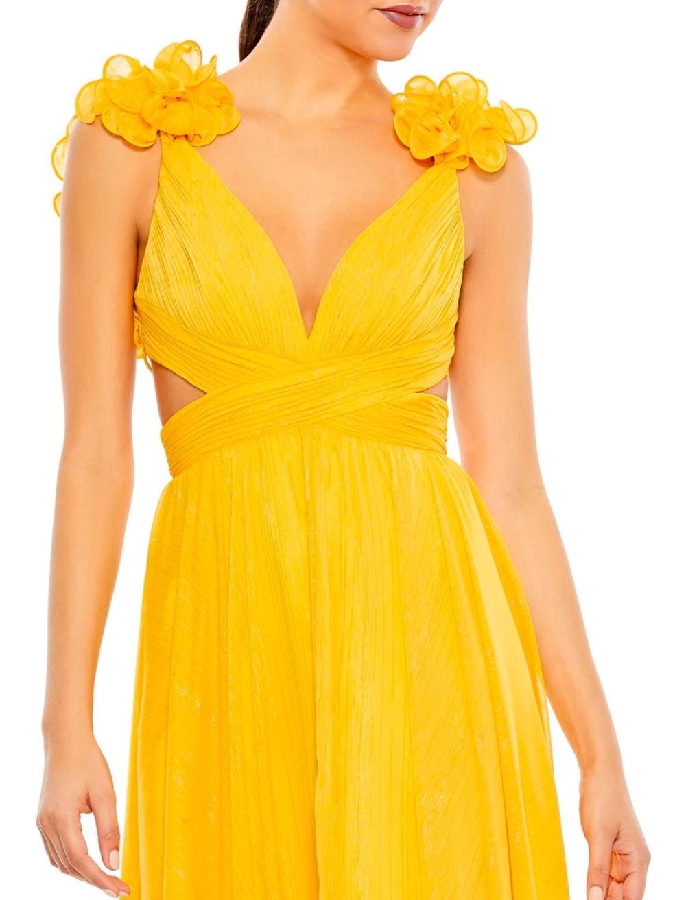 Ruffled Tiered Cut-Out Yellow Gown