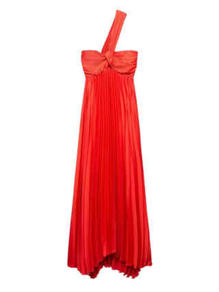 Asymmetrical Pleated Gown in Red