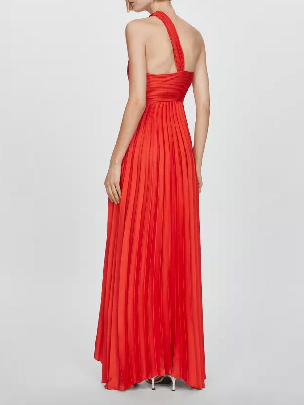 Asymmetrical Pleated Gown in Red