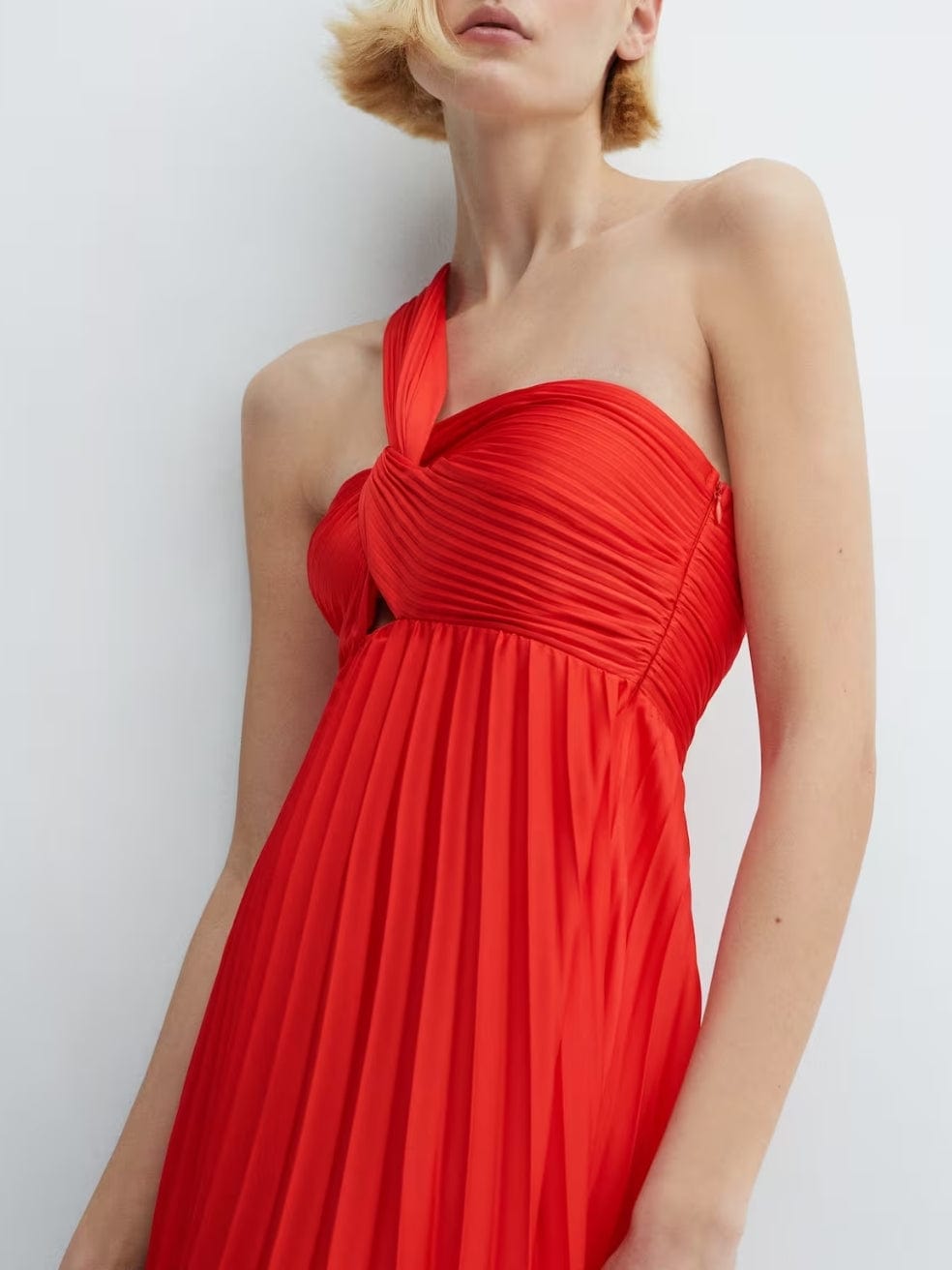 Asymmetrical Pleated Gown in Red