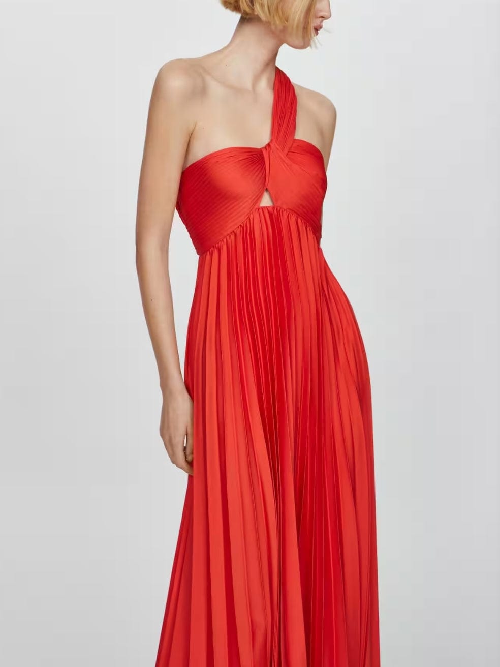 Asymmetrical Pleated Gown in Red