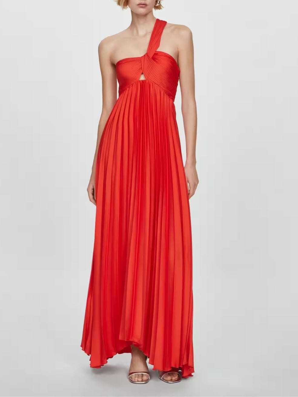 Asymmetrical Pleated Gown in Red