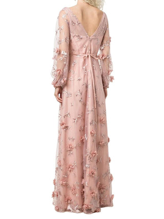 Floral 3D Long-Sleeve Gown in Pink