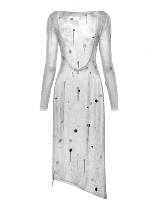 2-in-1 Sequined Net Dress In Grey