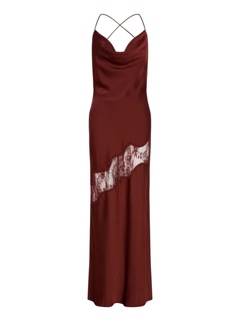 Chandra Lace Detail Satin Maxi Dress in Cherry Chocolate