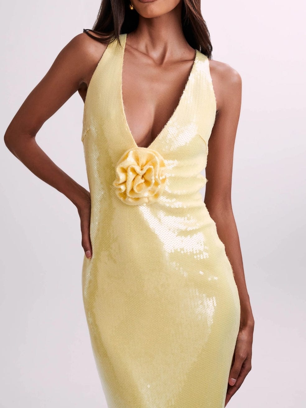 Eliza Rose Sequin Maxi Dress in Lemon