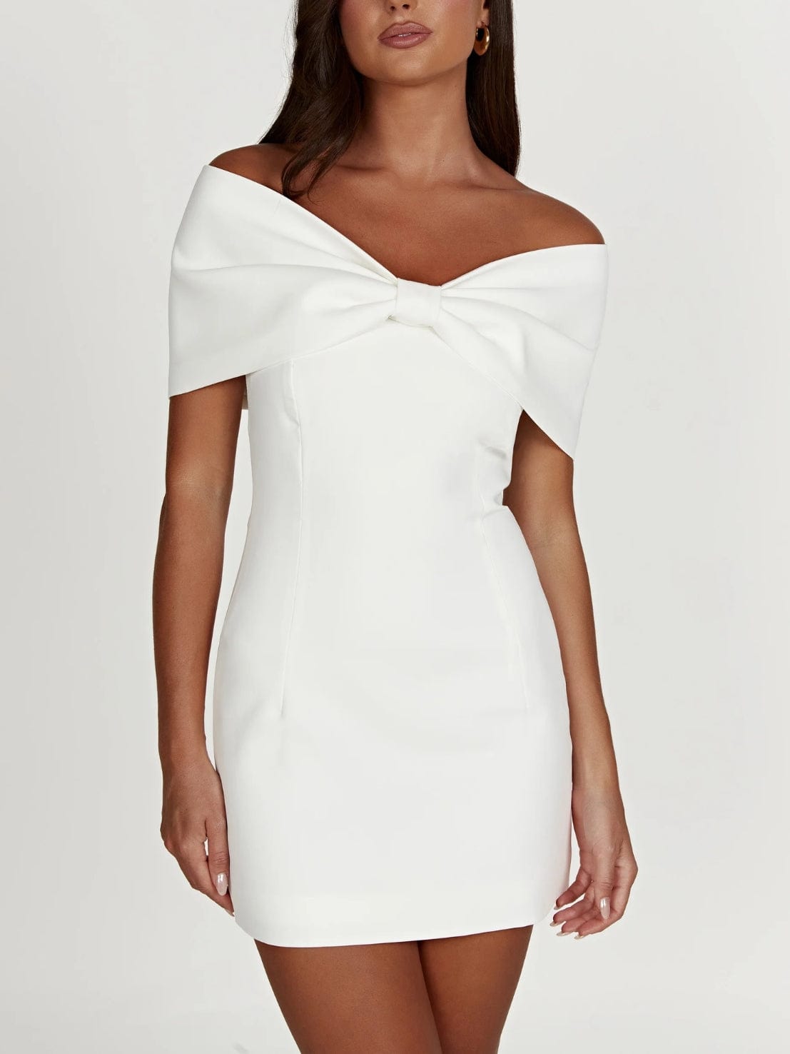 Gwyneth Off Shoulder Bow Mini Dress in White