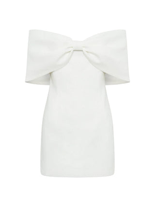 Gwyneth Off Shoulder Bow Mini Dress in White