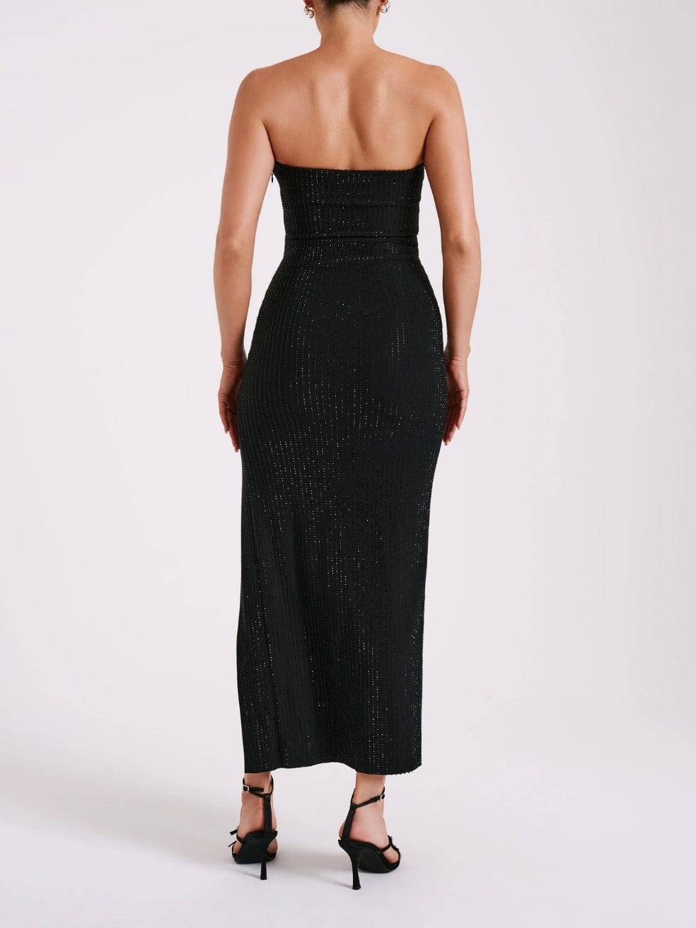 Jenny Strapless Diamante Midi Dress in Black