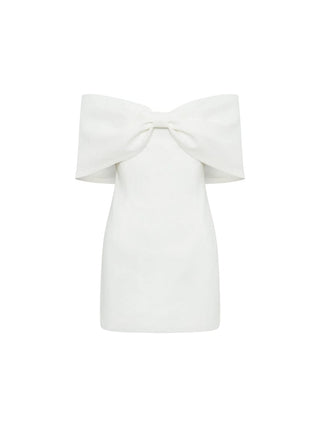 Off Shoulder Bow Mini Dress in White