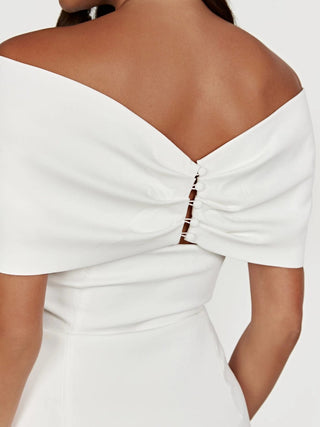 Off Shoulder Bow Mini Dress in White