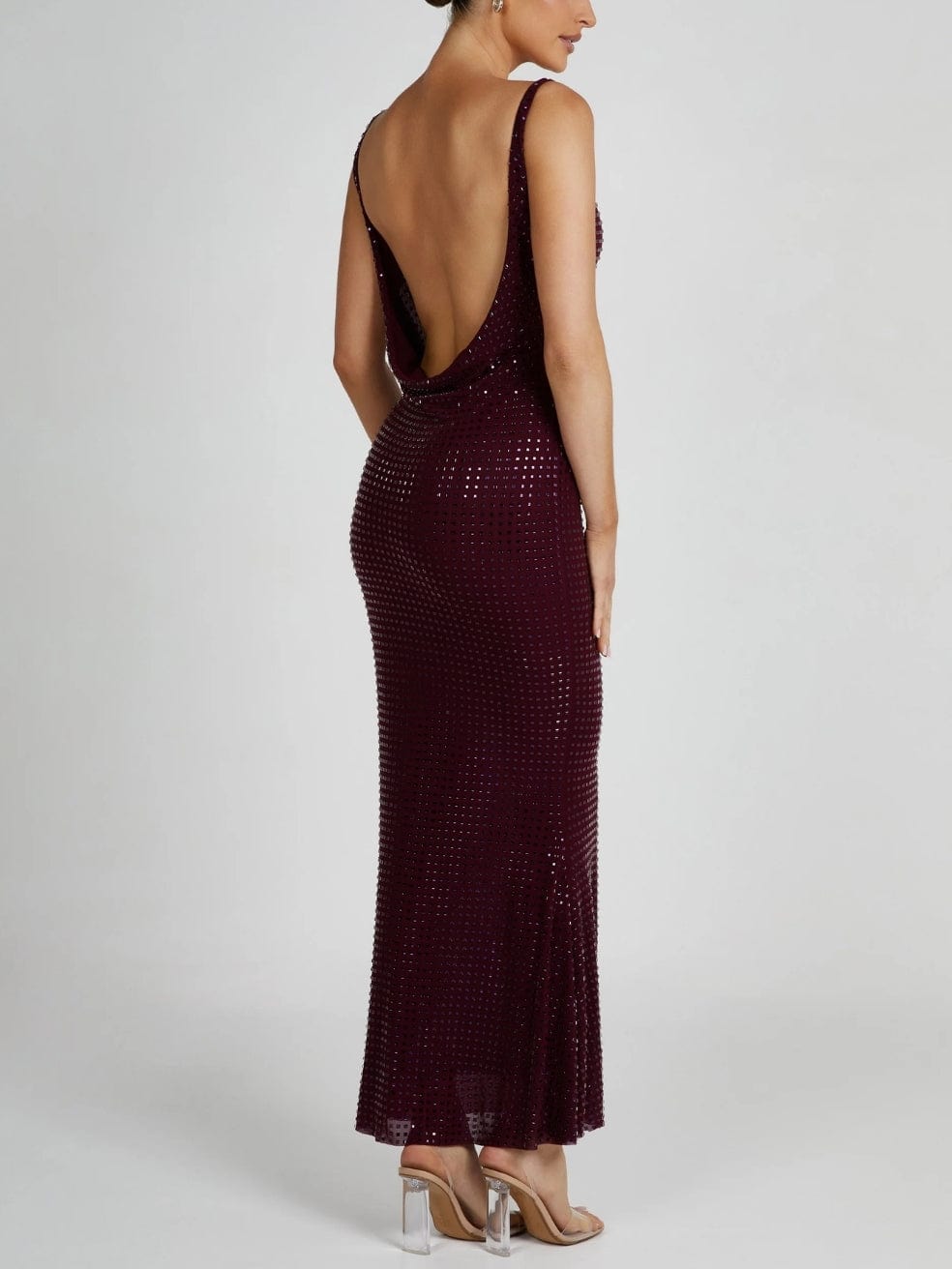 Pam Square Diamante Maxi Dress in Berry