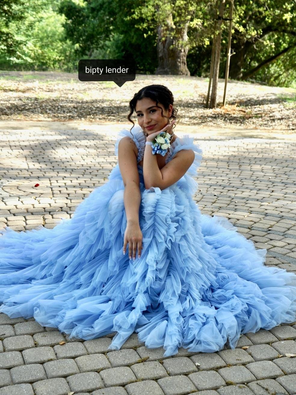 All Ruffled Up Evening blue Fluffy Dress in Light Blue Bipty