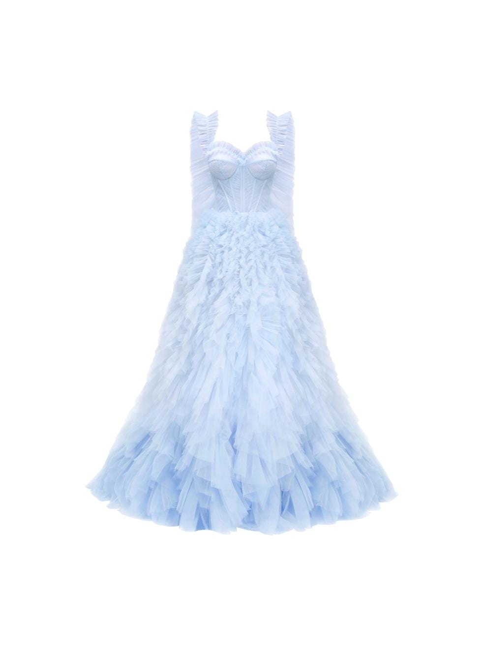 All Ruffled Up Evening blue Fluffy Dress in Light Blue