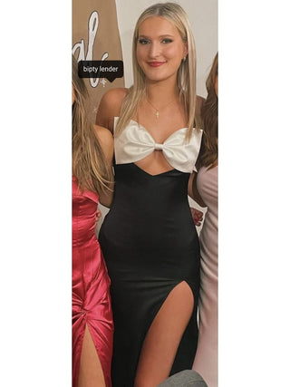 Eleanor Black and White Bow Satin Gown