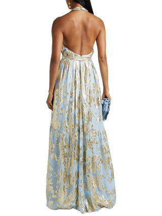 Hydrangea Chiffon Maxi Dress in Blue Silk
