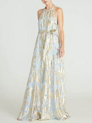 Hydrangea Chiffon Maxi Dress in Blue Silk